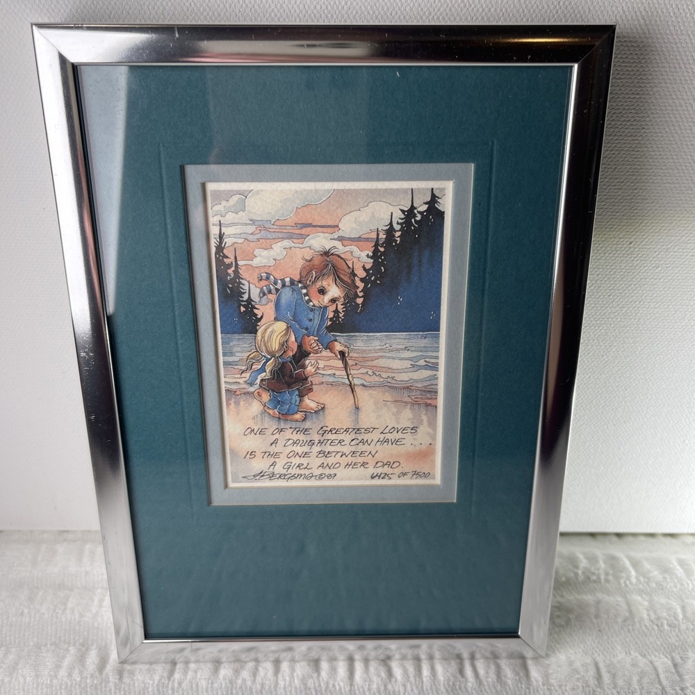 Signed Numbered Jody Bergsma Lithograph Girl and Dad Dream Scape Fairy Tale 80s